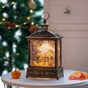 Christmas Snow Globe Lantern Water Glittering Churches & Holy Family with Music& Timer, USB Lined/Battery Operated Lighted Lantern for Christmas Festival Decoration Gifts