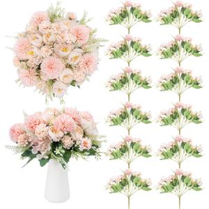 12 Packs Peonies Artificial Flowers,Silk Artificial Peonies Flowers Fake Peony Faux Floral Arrangements Bouquet for Centerpiece Table Wedding Party Home Decor Pink