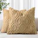 decorUhome Cozy Textured Throw Pillow Covers 18x18 Inch Set of 2, Soft Plush Faux Wool Light Brown Accent Couch Pillow Covers for Modern Farmhouse Sofa Bed Living Room
