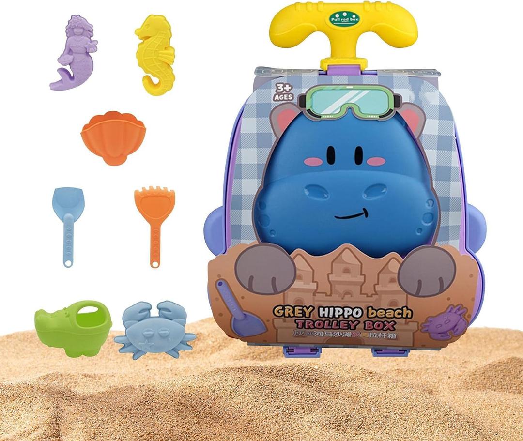 Hippo Trolley Case Sand Toys Beach Set Including Shovel Rake Sand Molds Summer Outdoor Toys for Kids  (Blue)
