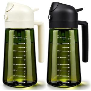 2 in 1 Olive Oil Sprayer and Dispenser, 16oz Glass Oil Spray Bottle with Measurement Marks, grilling spray bottle, Light Blockage Dark Oil Sprayer 2 Pack for Air Fryer, Salad, Cooking, BBQ