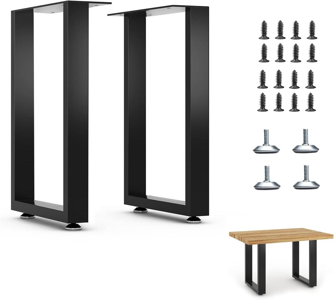 Luffioner 16” Bench Legs, Metal Table Legs Heavy Duty Furniture Legs 16", Coffee Table Legs Side Table Legs, 16”Height 11”Wide, Set of 2