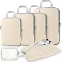 Gonex Compression Packing Cubes, 3pcs/4pcs Expandable Storage Travel Luggage Bags Organizers (6PCS (XL+2L+M+Shoe Bag+Toiletry Bag), 6PCS Cream)