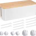 Cable Management Box - Wooden Style Large Cord Organizer Box to Hide Wires & Power Strips | Desk Computer Cable Organizer Box | Safe ABS Material |16" (L) x 6.2" (W) 5.3" (H)|for Home & Office - White