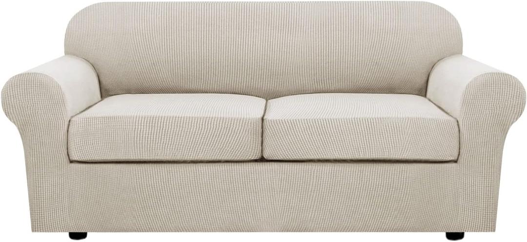 H.VERSAILTEX 3 Piece Stretch Sofa Covers for 2 Cushion Sofa Couch Covers for Living Room Sofa Slipcovers (Base Cover Plus 2 Seat Cushion Covers) Thicker Jacquard Fabric(Large Sofa, Island Fossi) (Medium-XL)