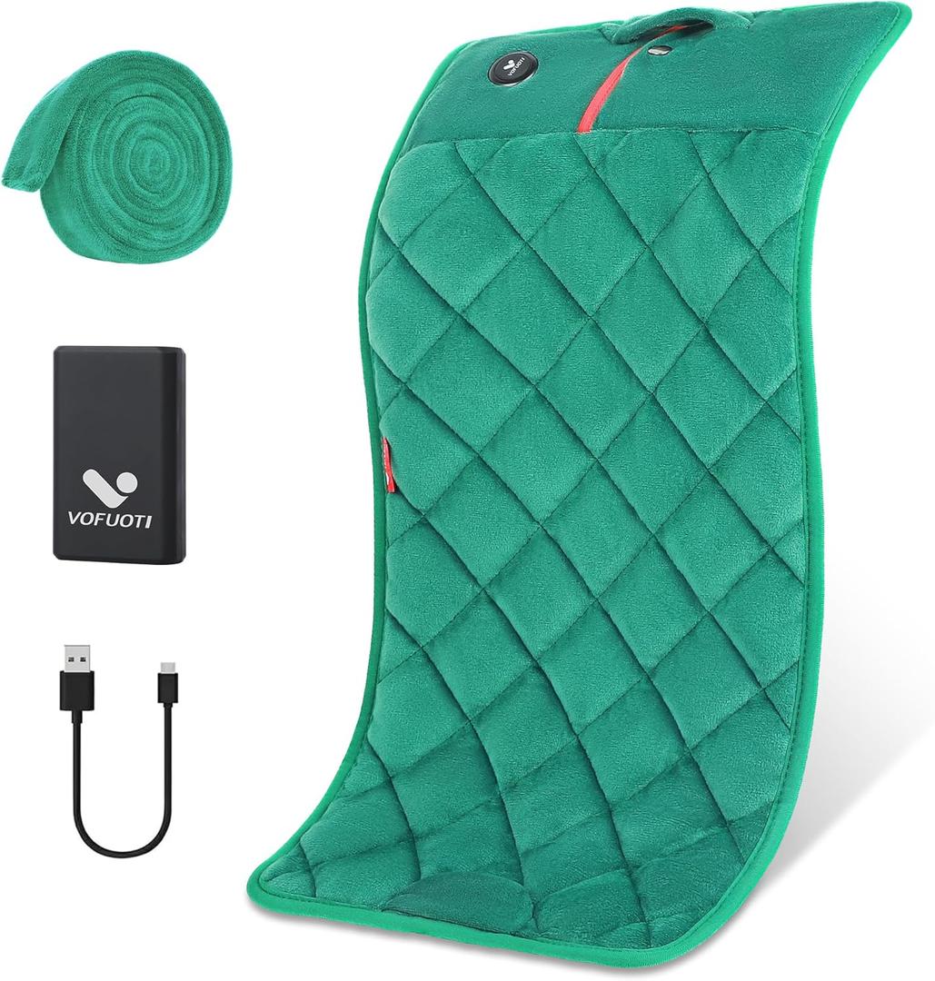 Vofuoti Portable Heating Pad, Cordless Weighted Heating Pads with Battery and 3 Heat Settings, Electric Heated Pad for for Back, Abdomen, Neck & Shoulder, Women Men, 12" x 24" (Green)