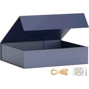 PSHVYM Gift Boxes with Lids, 11.5x7.8x3 In Gentleman Blue Gift Box for Presents Magnetic Closure for T-Shirts, Gloves, Scarves, Books, Baby Clothes, Robes Clothing Gift Wrap, Contains Card, Ribbon