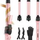 Rotating Curling Iron Set, Automatic Curling Wand for Long Hair Easy to Use Hair Curler Get Effortlessly-Chic Beach Waves 3 Sizes Ceramic Barrel 0.75" 1" 1.25" to 430F with Home Button, Dual Voltage (Pink)