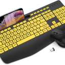 Wireless Keyboard and Mouse Combo - Large Print Ergonomic Keyboard with Wrist Rest, Phone Holder, Sleep Mode, Silent 2.4GHz Keyboard Mouse Set for Computer, Laptop, PC, Mac, Windows - Trueque (1 PACK, Yellow)