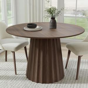 Casaphoria 46" Round Dining Table, Modern Wood Kitchen Table with Cone Shaped Strip Concave Base for Living Room & Dining Room, Easy Assembly Farmhouse Furniture for 4-6, Walnut