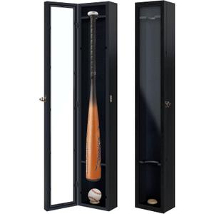 Baseball Bat Display Case Solid Wood Frame Ball Holder Stand Showcase Display Cabinet with UV Protected Acrylic Wall Mounted Shadow Box Vertical and Horizontal