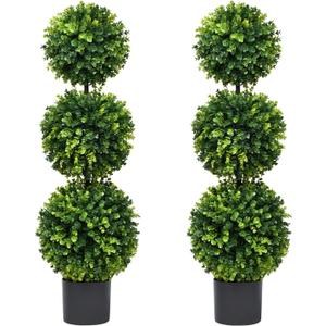 Lvydec 2 Pack Artificial Boxwood Topiary Tree, 3ft Topiary Ball Tree Potted Plants Decoration for Front Door Porch Home Living Room, Indoor/Outdoor Use