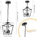 Lantern Pendant Light Black Pendant Light Fixtures 3-Light Black Lantern Pendant Lights, 9.4" Adjustable Farmhouse Pendant Lighting for Kitchen Island Dining Room Foyer