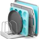 YouCopia StoreMore Bakeware Rack with Tall Steel Wires, Adjustable Pan and Lid Organizer, Classic Edition  White, Alloy Steel & Plastic, 11.5W x 7.3D x 6.4H, Customizable Shelf