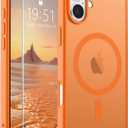 SUPFINE Magnetic for iPhone 16 Plus Case with Screen Protector (Compatible with MagSafe) (Military Grade Drop Protection) Translucent Matte Shockproof Phone Cover,Starry Orange