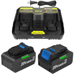 energup 2Pack 6.5Ah Replacement for Dewalt Battery 20V, and 2Port Charger Compatible with DCB102 DCB104 DCB118 DCB115 DCB206 DCB204 (Blue)