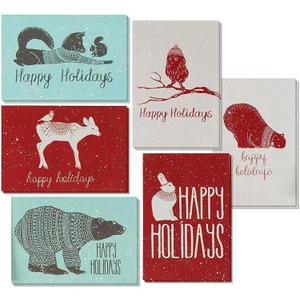 48-Pack Merry Christmas Greetings Cards, 4x6 Bulk Holiday Cards with Envelopes for Xmas Festive Holiday Seasons, Blank Inside, 6 Winter Animals Designs