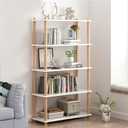 IOTXY 5-Tier Wooden Shelf Bookcase - Modern Open Bookshelf, Free Standing Storage Rack, Multifunctional Display Stand for Home and Office, White, Rectangle, White 