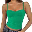 ForeFair Women Y2K Sweetheart Neck Sleeveless Crop Tank Tops Backless Spaghetti Strap Pleated Bustier Camis Going Out Top (Medium, Green)