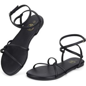 Trary Women's Flat Sandals, Strappy Cross Lace Up Ankle Strap Summer Dressy Beach Shoes, Lightweight Open Toe Gladiator Shoes Tie Up Sandals for Women, Size 10