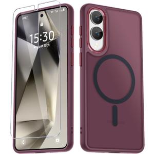 for Samsung Galaxy S25 Edge Case, Matte Magnetic Phone Case with 1 Screen Protector, Support for Magsafe, Translucent Frosted Shockproof Protective Cover for Samsung Galaxy S25 Edge, Wine Red