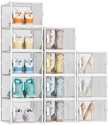 SIMPDIY Shoe Organizer, 12 Pack Shoe Storage Shoe Organizer for Closet, Shoe Boxes Clear Plastic Stackable Shoe Storage Boxes for Size 13