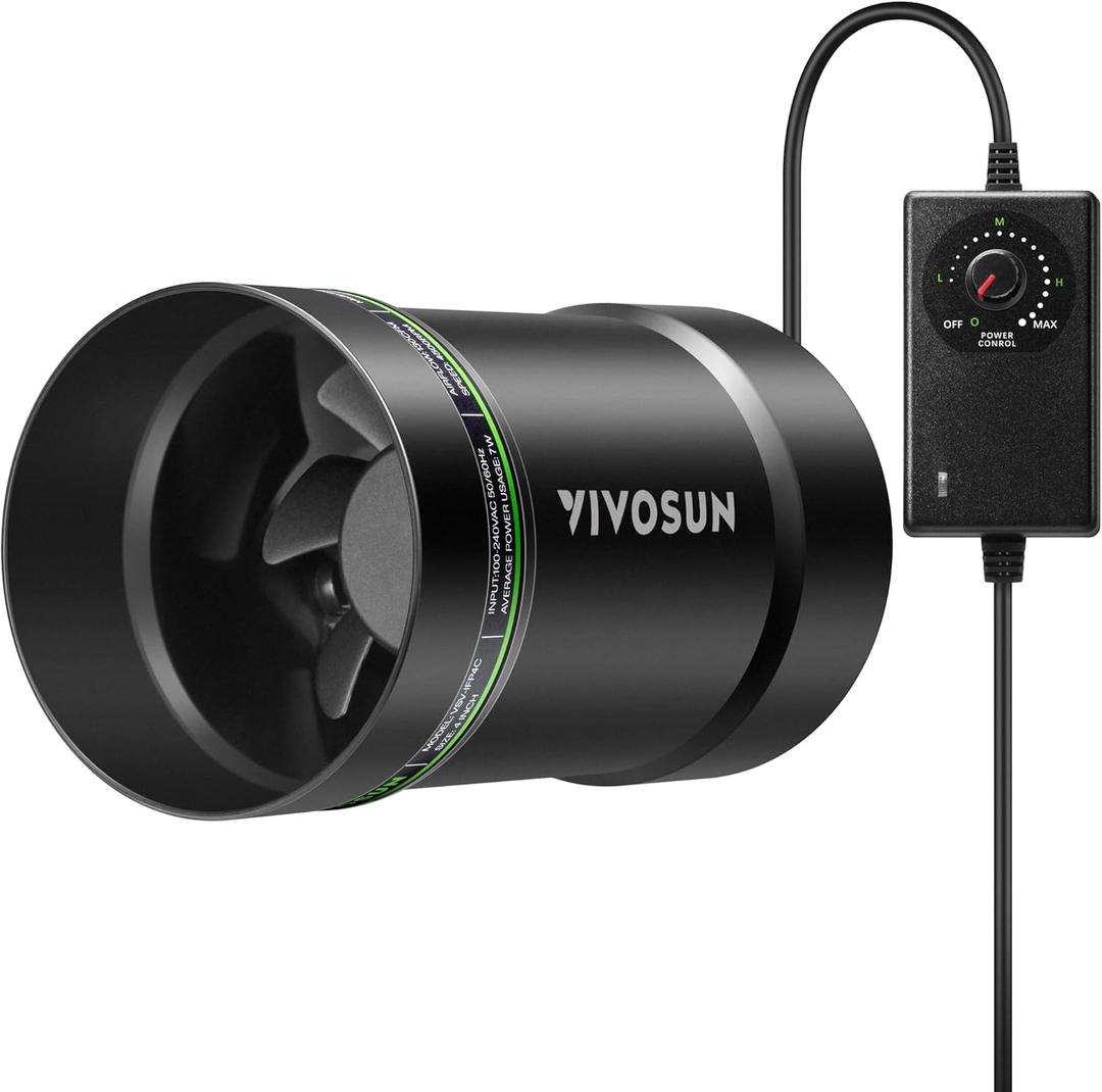 VIVOSUN 4 Inline Booster Duct Fan with Speed Regulator, 130 CFM Quiet Exhaust Fan for HVAC Ventilation in Grow Tents, Basements, Bathrooms, Kitchens, and Attics
