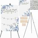 Pinkunn Blue Floral Wedding Seating Chart Board with Easel Display Stand 15.8 x 23.6 Inch Wooden Rustic Chinoiserie Seating Chart Please Find Your Seat Sign for Baby & Bride Shower Wedding Sign Decor