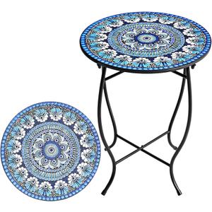 Metal Round Side Table, Weather Resistant Patio Accent Table for Indoor Outdoor Use, Plant Stand for Flower Pots Vase Home Decor, Easy Assemble