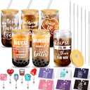 Honeydak 18 Pcs Nurse Appreciation Gifts Bulk Nurse Graduation Gift for Women Badge Reel 16 oz Glass Cups with Lids Straw Brushes Card for Graduation Employees Coworker Hospital(Appreciate)