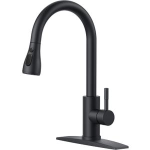 FORIOUS Black Kitchen Faucet with Pull Down Sprayer, High Arc Single Handle Classic Stainless Steel Sink Faucet 1 or 3 Hole, Suitable for Farmhouse Camper Laundry Rv Bar