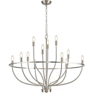 12 Light Brushed Nickel Chandelier, Large Chandeliers for High Ceilings, 36inch Metal Chrome Chandelier Light Fixture Metal Candle Chandelier with Long Chain for Dining Foyer Kitchen Bedroom