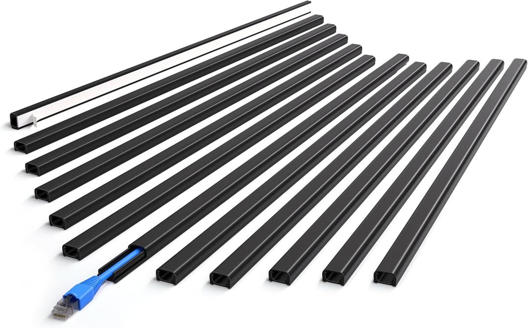 ZhiYo 204in Cord Covers for Wires on Wall, One Small Cord Hider Wall, Self-Adhesive TV Cable Hider, Paintable Wire Covers for Cords, Black Cable Management Raceway Kit, 12x L17in W0.5in H0.3in
