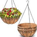 Legigo 3 Pack 12 Inch Metal Hanging Baskets for Plants Outdoor- Round Wire Hanging Planters Basket with Coconut Coir Liner, Hanging Flower Pot for Outdoor Plants Flowers Garden Decorations
