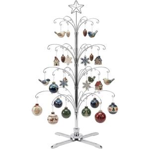 HOHIYA 74 Rotating Ornament Display Tree 90 Hook Heavy-Duty Metal Ornament Stand Elegant Chrome Silver Indoor Holiday Decor Christmas Tree Alternative Gift idea Taiwan Made