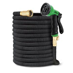 Flexi Hose PLUS with 8 Function Nozzle Expandable Garden Hose, Lightweight & No-Kink Flexible Garden Hose, 3/4 inch Solid Brass Fittings and Double Latex Core, 150 ft Black and White