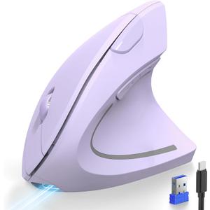 TECKNET Ergonomic Mouse, Rechargeable 2.4G+Bluetooth Vertical Mice 6 DPI Adjustable, Wireless Optical Carpal Tunnel Mouse Right Hand, Multi Device for Laptop, PC, Computer, MacBook - Light Purple