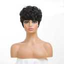 MOONSHOW Short Pixie Wigs for Black Women Short Black Curly Pixie Wig Synthetic Short Hair Wigs for Black Women Natural Wavy Black Pixie Cut Wig (Natural Black)