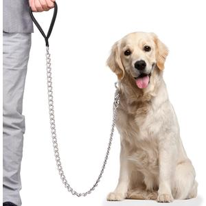 CtopoGo Premium Chain Heavy Duty Dog Leash - Soft Padded Leather Handle Lead - Perfect Basic Leashes Specifically Designed for Over 30KG Large Size Pets Walking (4 ft. x 5.0 mm (60-200 lbs.))