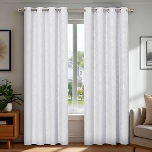 Deconovo Blackout Curtains, Foil Print Hexagon Geometrical Pattern Drapes, Grommet Curtain Panels for Bedroom(52W x 63L Inch, Greyish White, 2 Panels)