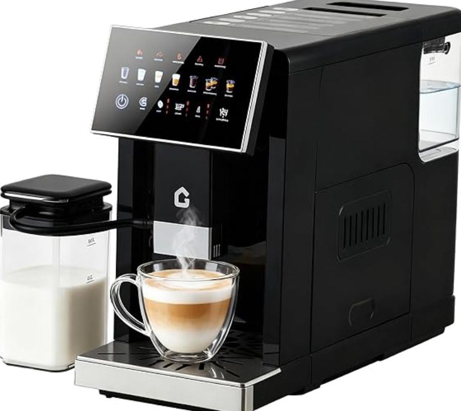 3rd-Gen Espresso Coffee Maker with Milk Frother - Removable Brewer/Grinder, Adjustable Coarseness/Flavor, 3-Level Coffee/Milk Volume, Detachable Milk Tank for Home Baristas, Black Spray Paint