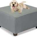 NeColorLife Ottoman Cover Square Waterproof Ottoman Slipcover Thick Storage Footrest Stool Covers Furniture Protector for Pets(Large Size,Light Gray)