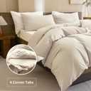 Sanracie Queen Size Comforter Set, Washed Cotton Linen Feel Bedding Comforter Sets 3 Pieces(1 Solid Wheat Colored Comforter +2 Pillowcases) Soft Lightweight Aesthetic Bedding Sets Queen All Season