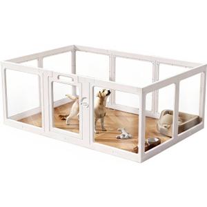Clear Acrylic Dog Playpen with Door,23.6" Puppy Playpen,Easy Assemble Pet Fence for Puppies/Small Dog Play Pen Indoor (White, 23.6"&40", 4 PC(Fence))