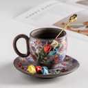 Pure Handmade Ceramic Cup and Saucer Set Artisanal Craftsmanship Collectable Tea cups and Saucers 6oz (Rose-A)