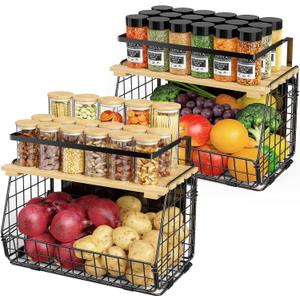 Magnetic Shelf for Fridge with Lid: 2 Pack Fruit Potato and Onion Storage Bin - Magnetic Spice Rack for Refrigerator & Kitchen Counter - Pantry Organizers and Storage