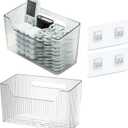 Set Of 2 Storage Organizer Bins Wall Mounted Shower Basket, Shower Caddy Stackable Clear Plastic Makeup Organizer Adhesive Hanging Bin for Bathroom, Kitchen, Cabinet, Pantry, BPA Free, Clear