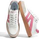 LUCKY STEP Women Retro Gum Sole Fashion Sneakers (White)