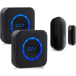 SanJie Wireless Door Chime for Business When Entering Door Entry Chime Door Bell with 800Ft Range Door Chimes When Door Opens for Home Door Alarm with Chime Adjustable Volume (Black 1 + 2)