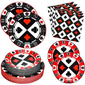 180PCS Casino Party Supplies Serve 60, Poker Party Paper Plates and Napkins Kit for Casino Night Poker Club Birthday Party Decorations, Includes Dinner Plates, Dessert Plates, Napkins